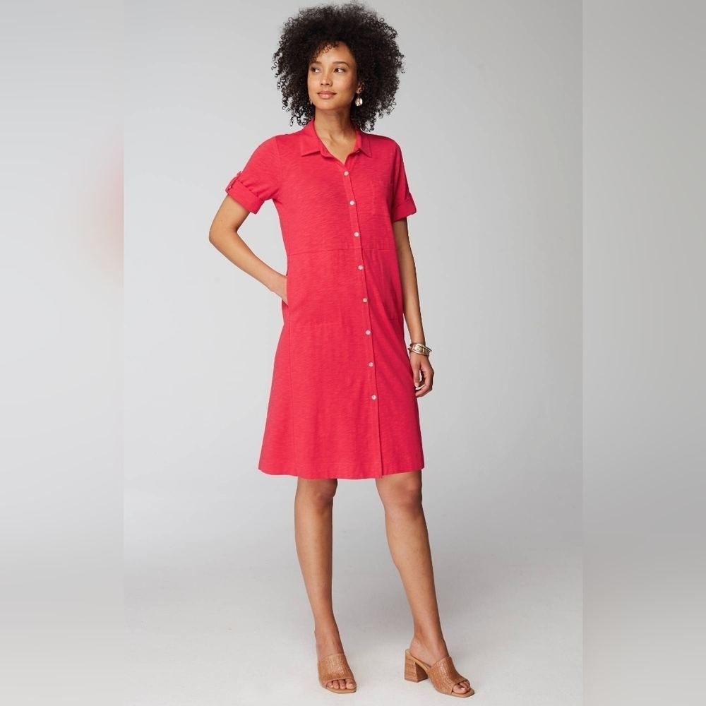 J Jill NWT Button Down Dress Cotton Tencel Pockets Midi Strawberry JM 2X